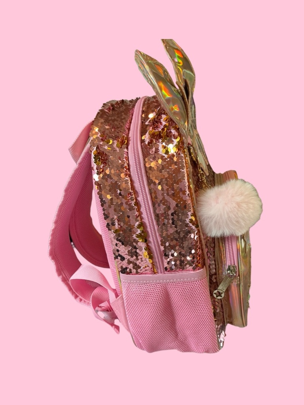 Jasmine Brand Minnie Mouse Iridescent Pink Sequin Bow Kids Backpack - Picture 4 of 8